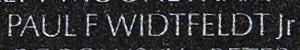 Engraving on The Wall of the name of Specialist Four Paul F. Widtfeldt, Jr., U.S. Army